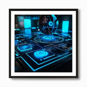 A Meticulous Digital Illustration Of A Futuristic Business Interface Conceived Within The Virtual R 2 1 Art Print