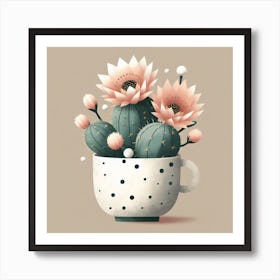 Scandinavian style, Blooming cactus in a cup Art Print