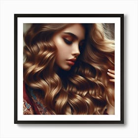 Beautiful Woman With Long Wavy Hair Art Print