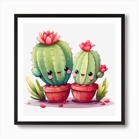 Cute Cactus Couple Art Print