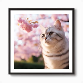 Cat In Cherry Blossoms 1 Art Print