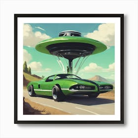 Man Cave Collection: Muscle Car vs UFO Art Print