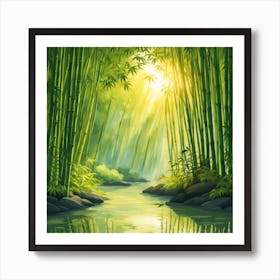 A Stream In A Bamboo Forest At Sun Rise Square Composition 114 Art Print