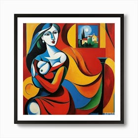 Woman In Red Dress Art Print