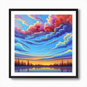 Sunset At The Lake Print Art Print