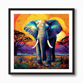 Elephant In The Sunset 1 Art Print