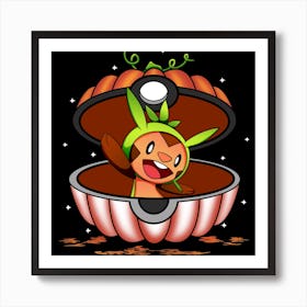 Chespin In Pumpkin Ball - Pokemon Halloween Art Print