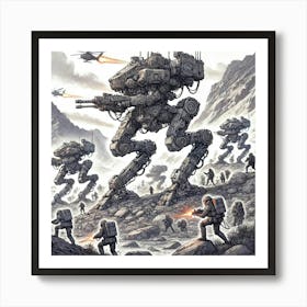 Mech Walkers Navigating Difficult Terrain Iron Commonwealth Art Print