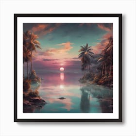 Sunset In The Palm Trees Art Print