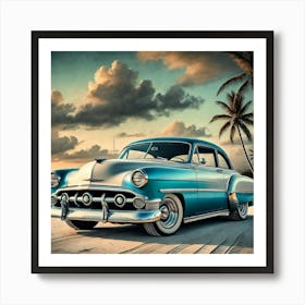 Classic Car On The Beach Art Print