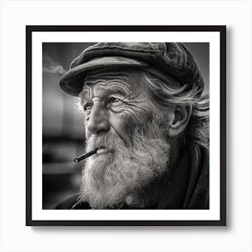 Old Man Smoking A Cigarette Art Print