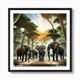 Elephants In The Forest 1 Art Print