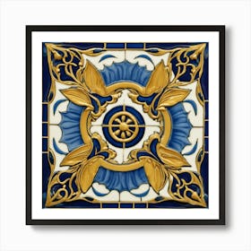 Ornate Blue And Gold Tile Art Print