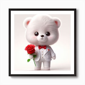 A cute Bear With Rose Art Print