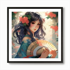Japanese girl with fan Art Print