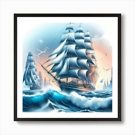 Sailing Ships In The Ocean Art Print