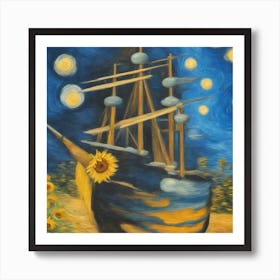 Piratenboot segelt auf lila Wolken Poster