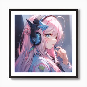 Anime Girl With Headphones Art Print