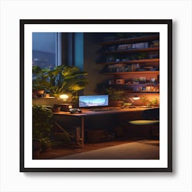 Home Office At Night Art Print