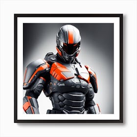 A Futuristic Warrior Stands Tall, His Gleaming Suit And Orange Visor Commanding Attention 15 Art Print