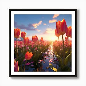 Avfield Of Tulips Blooming As Far As You Can See Many Colours Landscape Art Print