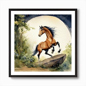 Horse In The Moonlight Art Print