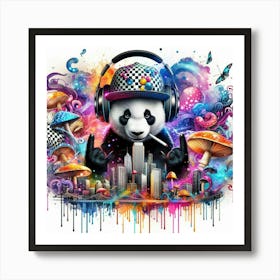 Panda Bear With Headphones 2 Art Print