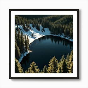 A Calm Lake Surrounded By Dense Pine Forests And Towering Snow-Capped Mountains 3 Art Print