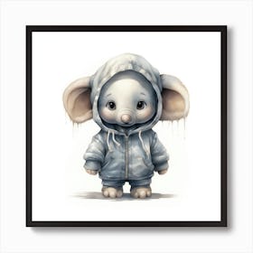 Watercolour Cartoon Elephant In A Hoodie 2 Art Print