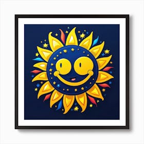 Lovely smiling sun on a blue gradient background 91 Art Print