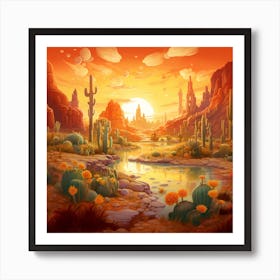 Desert Landscape With Cactus Art Print