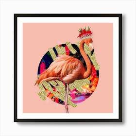 Royal Flamingo Wearing Floral Crown In Pink And Gold 1 Art Print