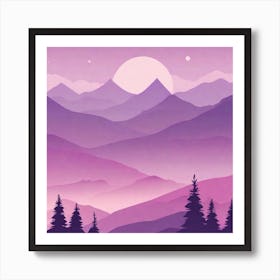 Misty mountains background in purple tone 86 Art Print