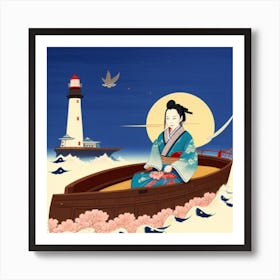Geisha In A Boat Art Print