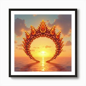 Amber Tiara, Watercolor, Glowing Sunset Sky 1 Art Print