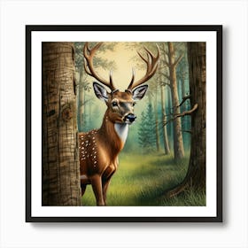 Deer In The Woods 32 Art Print