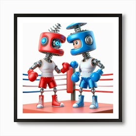Robots Fighting In Boxing Ring 4 Art Print