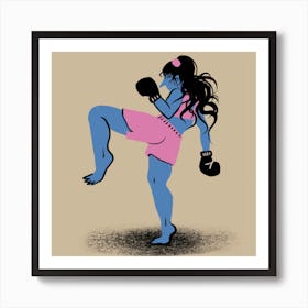 Kickboxing Girl In Blue And Pink Square Art Print