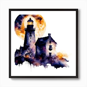 Idyllic Lighthouse Watercolor Painting Art Print