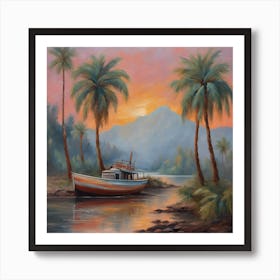 Sunset Boat Art Print