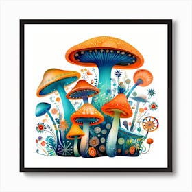 Mushrooms And Flowers 2 Art Print