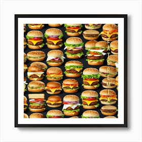 Hamburgers On Black Background Art Print