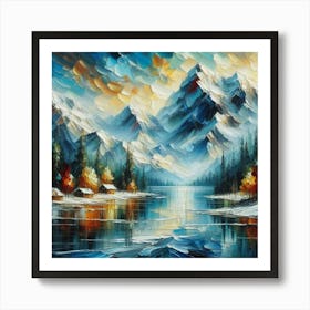 Montain lac oil painting abstract painting art 7 Art Print