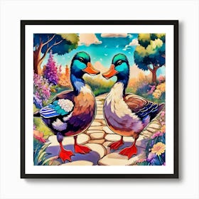 Ducks In The Garden Poster