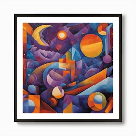 Cosmic Landscape Abstract Cubism Style Art Print