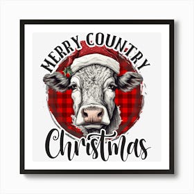 Merry Country Christmas Cow Art Print