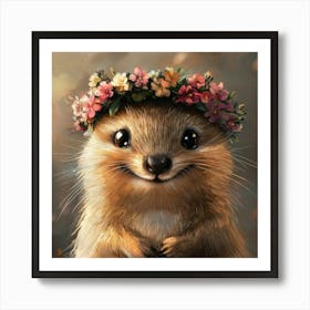 Cute Squirrel With Flower Crown Art Print