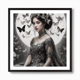 Girl With Butterflies Art Print