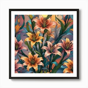 Pattern With Lilies Art Print