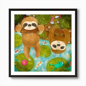 Sloths Happy Day Square Art Print
